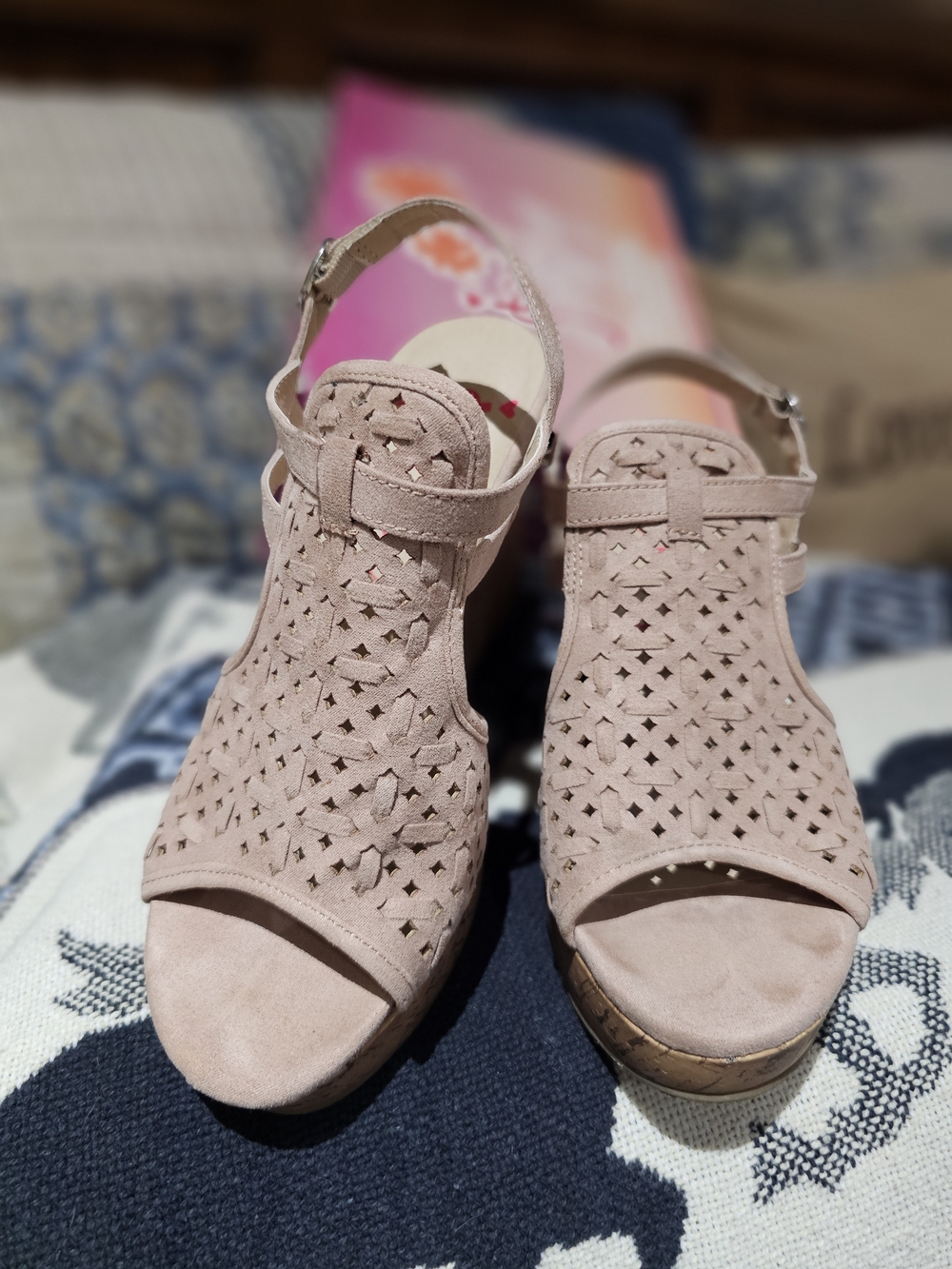 Jellypop Blush Pink Laser-Cut Wedge Sandals
